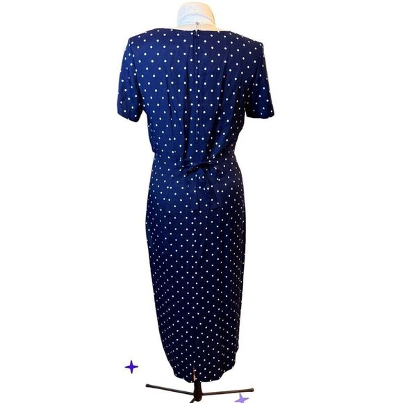Casual Corner Vtg 1990’s Navy Blue White Polka Dot Dress Set Waist Sz. 11/12 - Picture 6 of 9